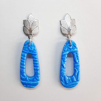 Pendientes Fantasy Mediano Azul con Base Acero