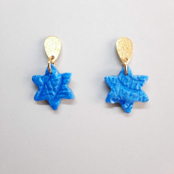 Pendientes Estrella Azul con Base Dorada