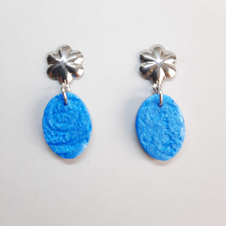 Pendientes Óvalo Azul con Base Acero
