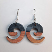 Pendientes Espiral Negro Resina y Madera con Gancho