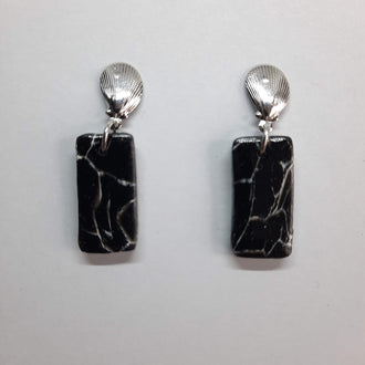 Pendientes Rectangular Negro Mármol con Base Acero