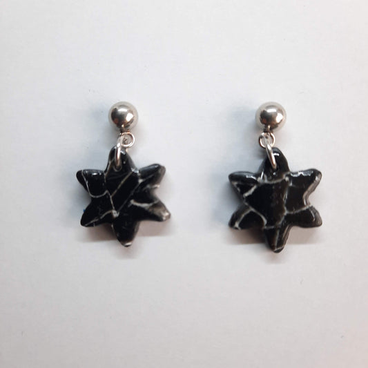 Pendientes Estrella Negro Mármol con Base Acero