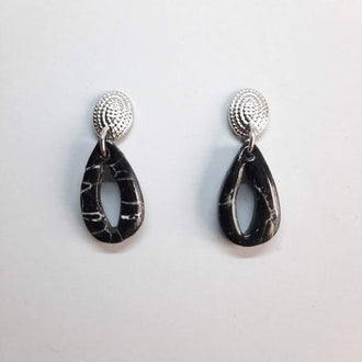 Pendientes Fantasy Negro Mármol con Base Acero