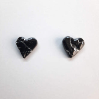 Pendientes Botón Corazón Negro Mármol