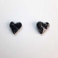 Pendientes Botón Corazón Negro Mármol