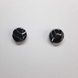 Pendientes Botón Redondo Pequeño Negro Mármol