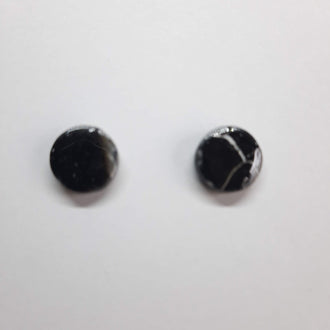 Pendientes Botón Redondo Mediano Negro Mármol