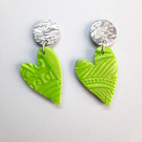 Pendientes Corazón Verde con Base Acero