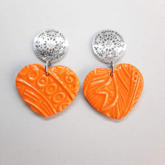 Pendientes Corazón Naranja con Base Acero