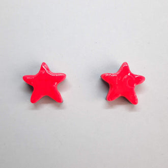 Pendientes Botón Estrella Rosa Neon