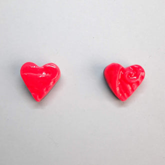 Pendientes Botón Corazón Rosa Neon