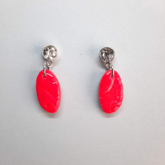 Pendientes Ovalado Rosa Neon con Base Acero y Strass