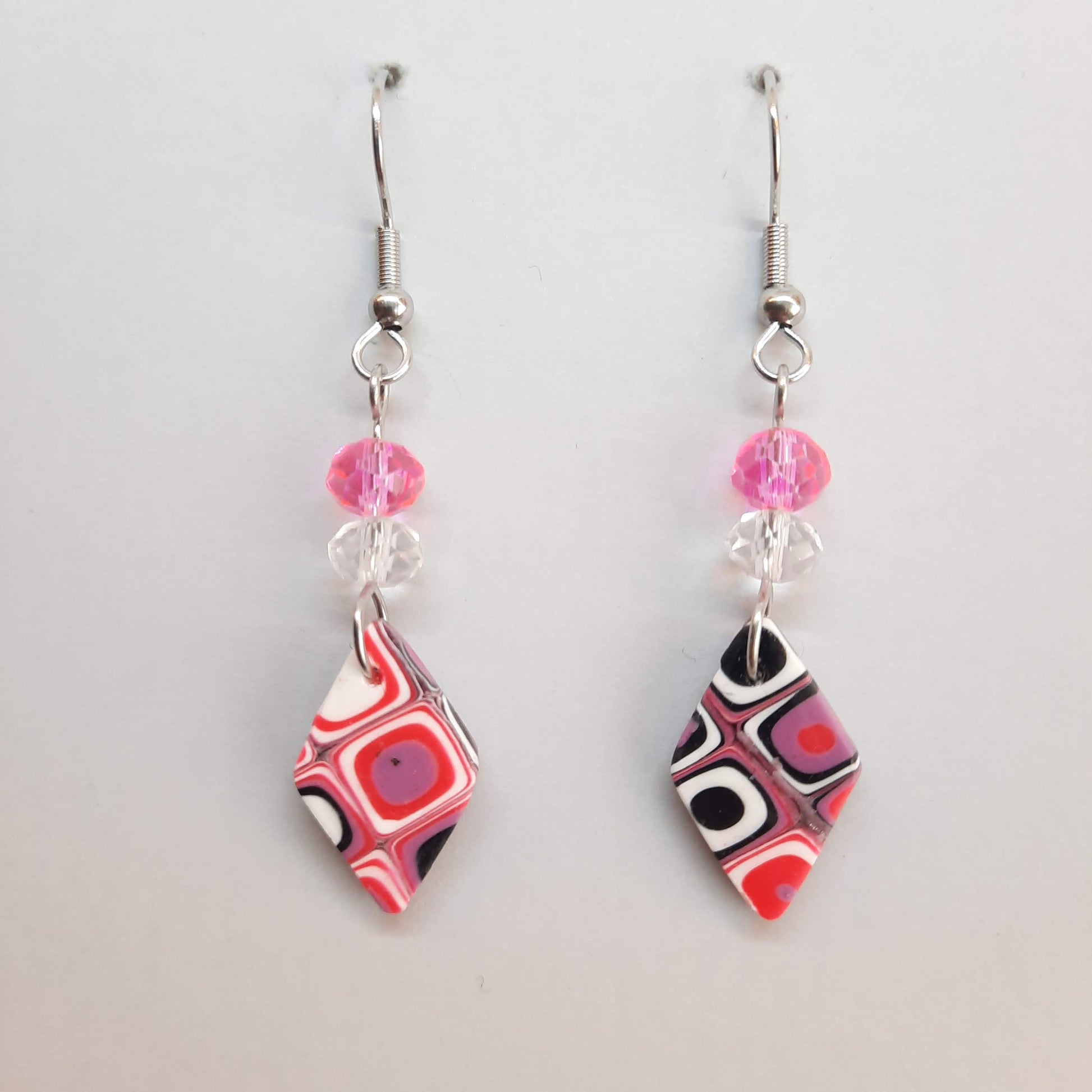 Pendientes Rombo Rosa Verano con Ganchos Acero y Cuentas de Cristal