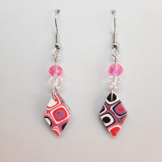 Pendientes Rombo Rosa Verano con Ganchos Acero y Cuentas de Cristal