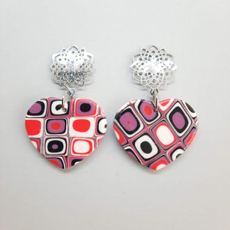 Pendientes Corazón Mediano Rosa Verano con Base Acero