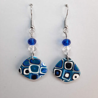 Pendientes Abanico Pasión Azul con Ganchos Acero y Cuentas de Cristal