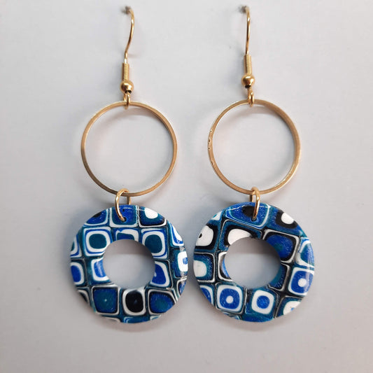 Pendientes Donut Pasión Azul con Ganchos Dorados