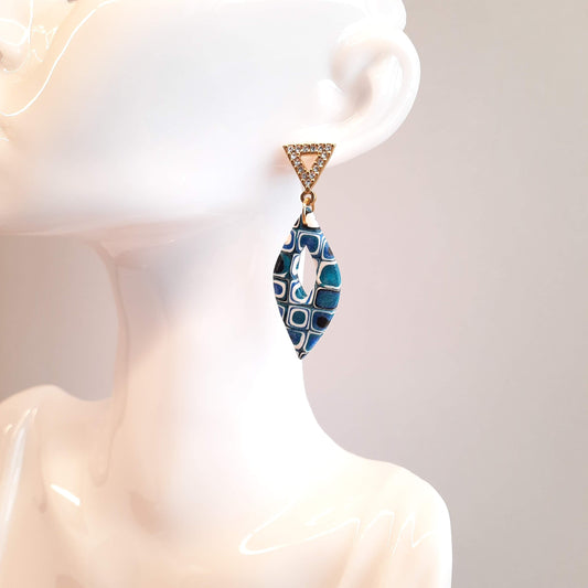 Pendientes Fantasy Pasión Azul con Base Dorada y Strass