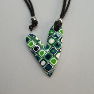 Colgante Corazón Delgado Mosaico Verde