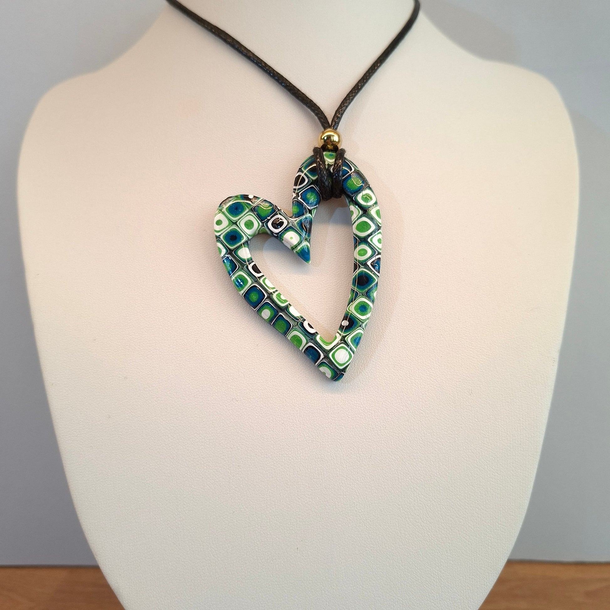 Colgante Corazón Hueco Grande Mosaico Verde