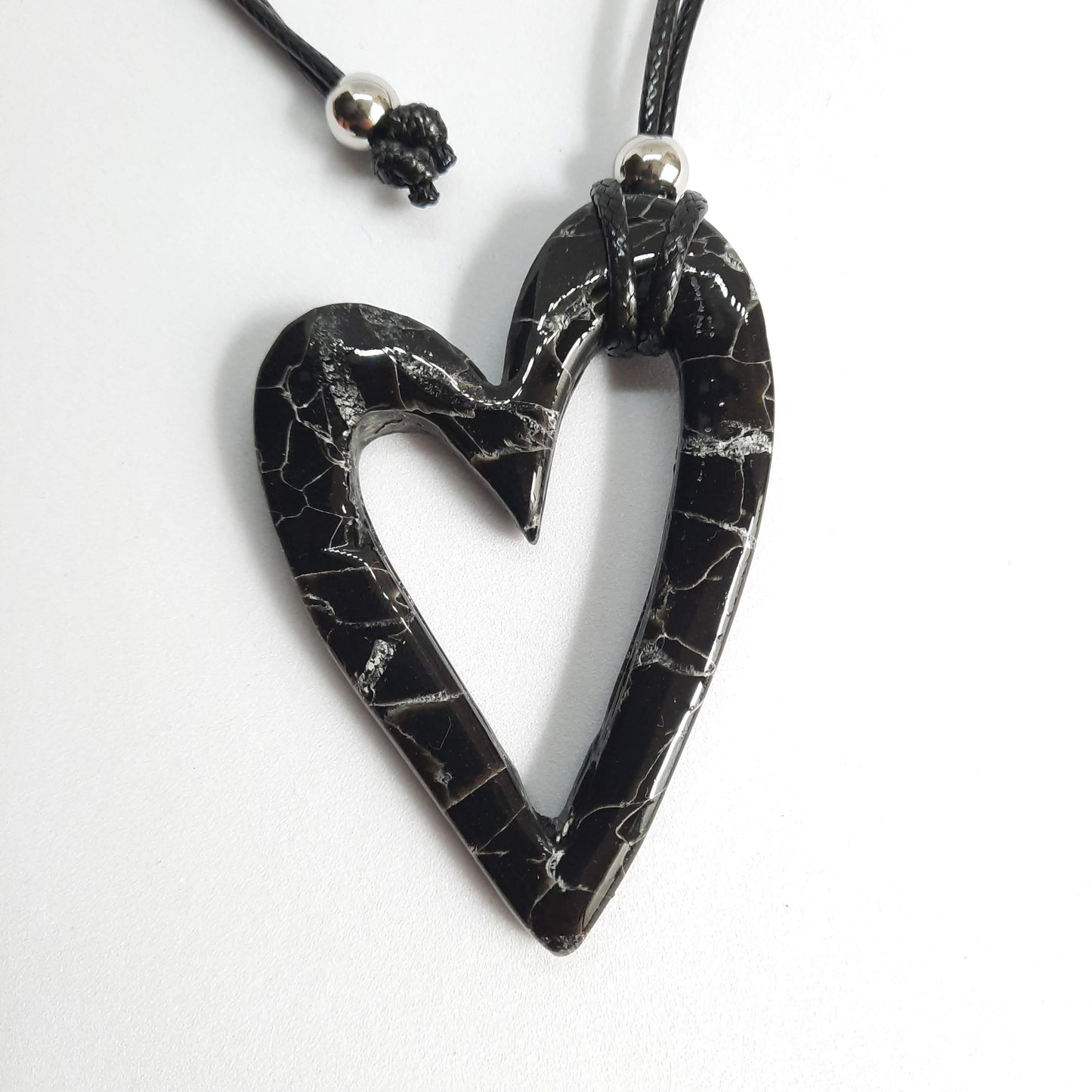 Colgante Corazón Hueco Grande Negro Mármol