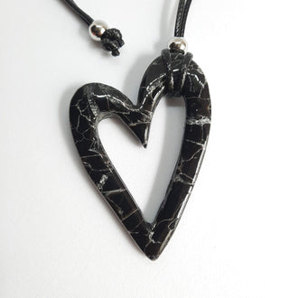 Colgante Corazón Hueco Grande Negro Mármol