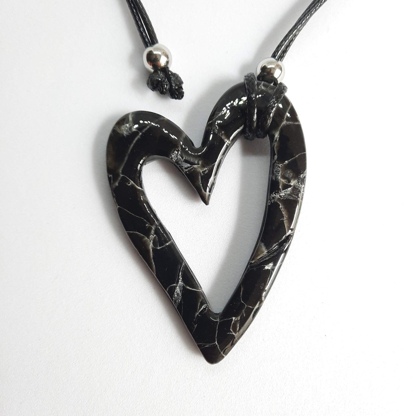 Colgante Corazón Hueco Grande Negro Mármol