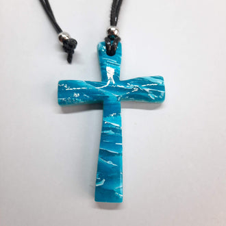 Colgante Cruz Grande Aguamarina