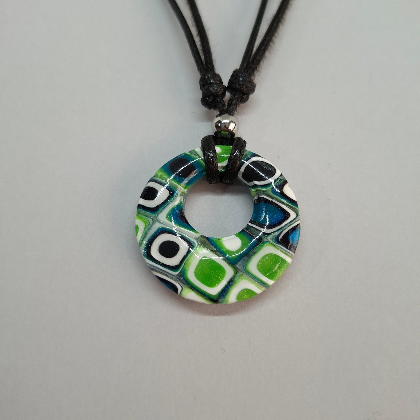 Gargantilla Con Colgante Círculo Mosaico Verde