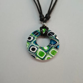 Gargantilla Con Colgante Círculo Mosaico Verde