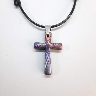 Gargantilla Con Colgante Cruz Labradorita Violeta