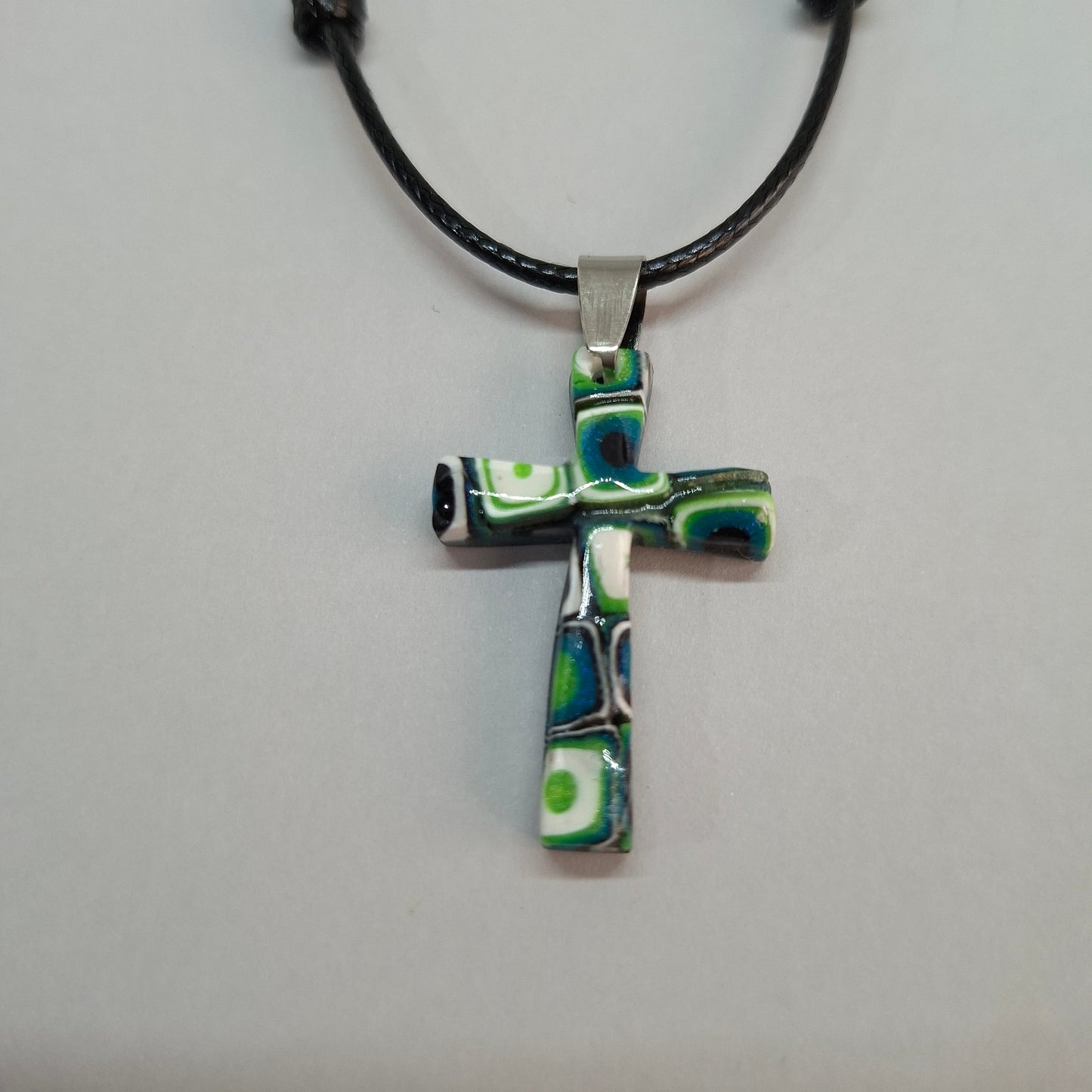 Gargantilla Con Colgante Cruz Mosaico Verde