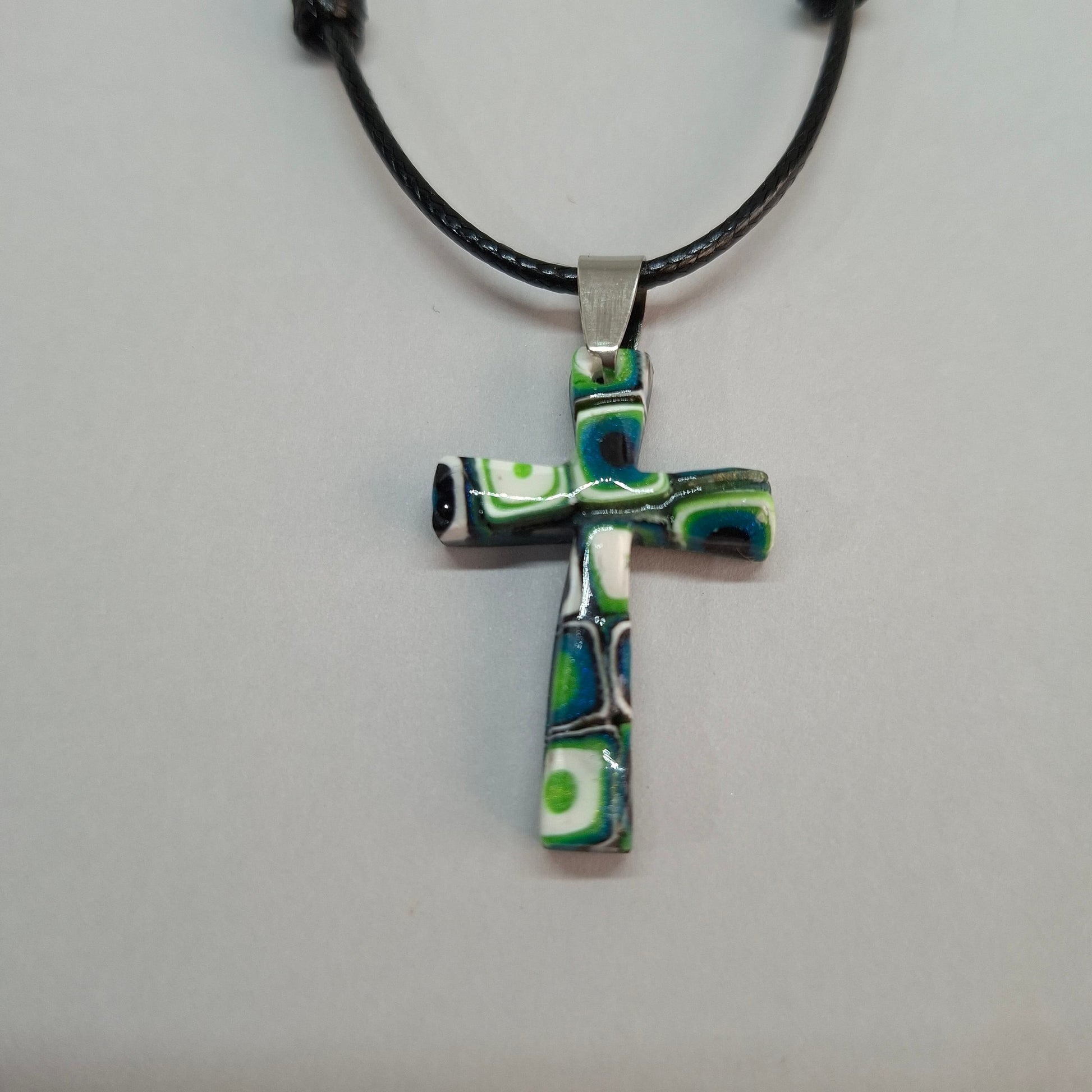 Gargantilla Con Colgante Cruz Mosaico Verde