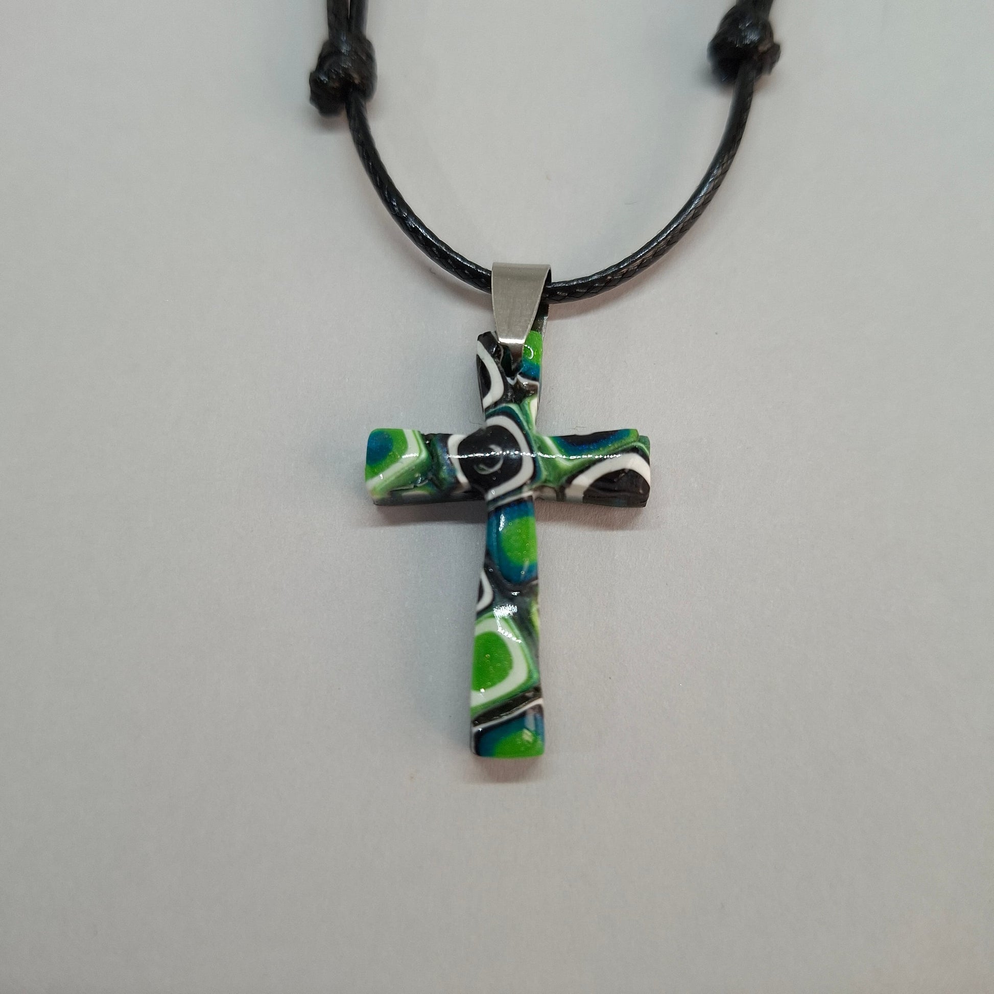 Gargantilla Con Colgante Cruz Mosaico Verde