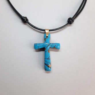 Gargantilla Con Colgante Cruz Turquesa