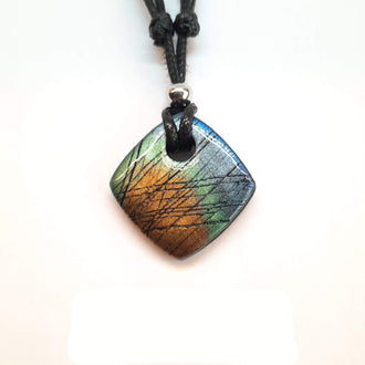 Gargantilla Con Colgante Cuadrado Labradorita Azul