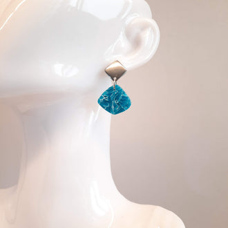 Pendientes Abanico Aguamarina con Base Plateada