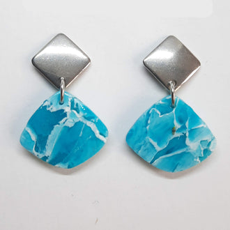 Pendientes Abanico Aguamarina con Base Acero