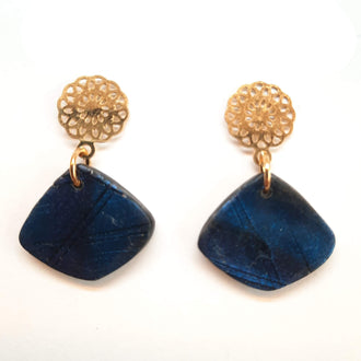 Pendientes Abanico Labradorita Azul con Base Dorada