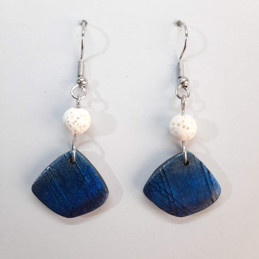 Pendientes Abanico Labradorita Azul con Gancho Plateado