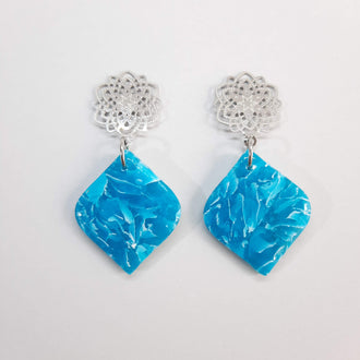 Pendientes India Medianos Aguamarina con Base Acero