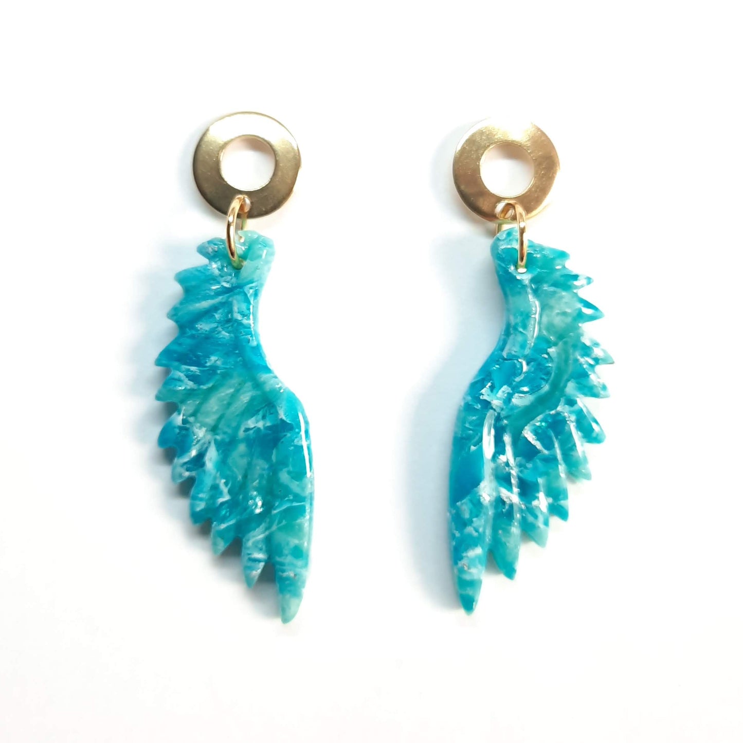 Pendientes Alas Aguamarina con Base Dorada