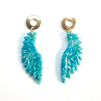Pendientes Alas Aguamarina con Base Dorada
