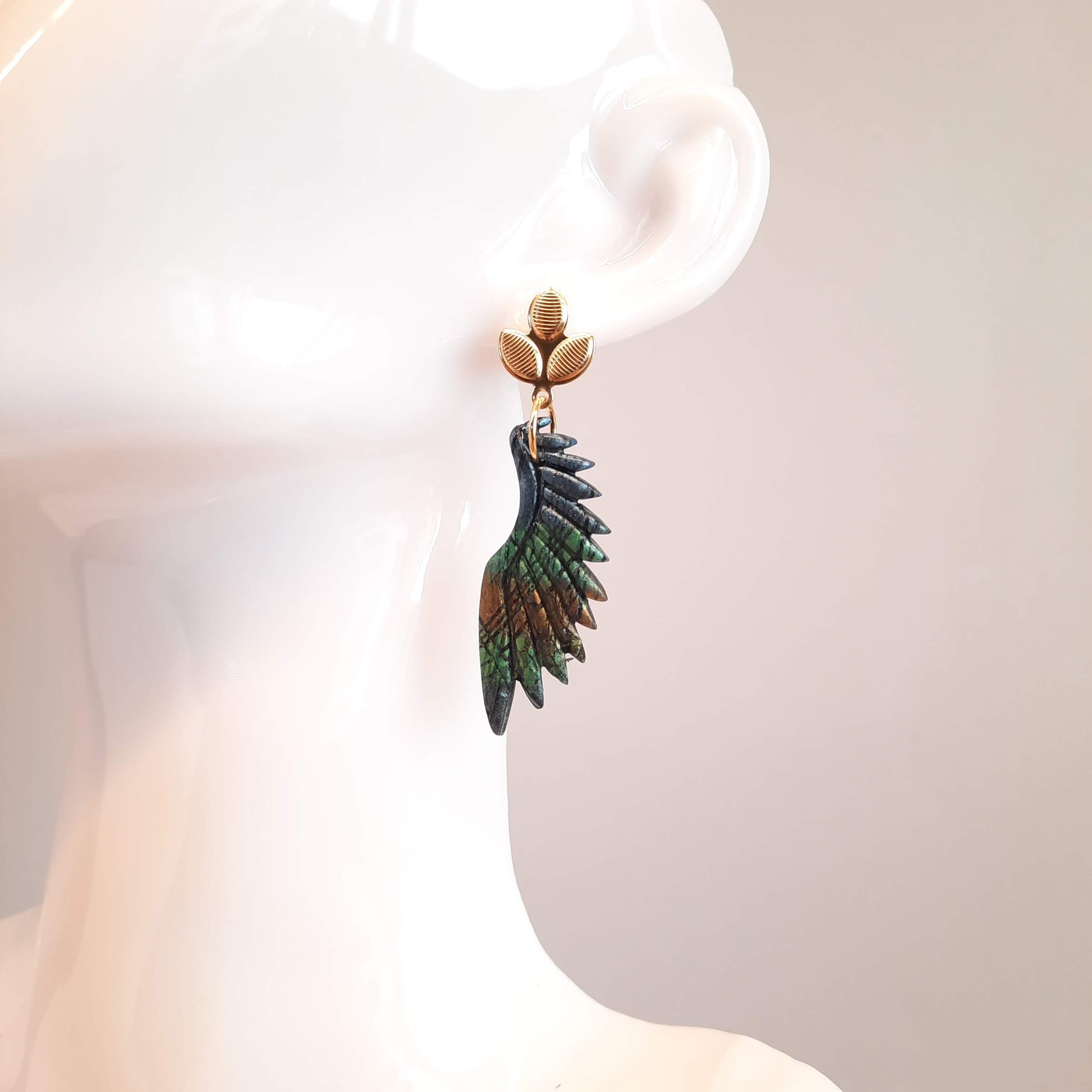 Pendientes Alas Labradorita Azul con Base  Dorada