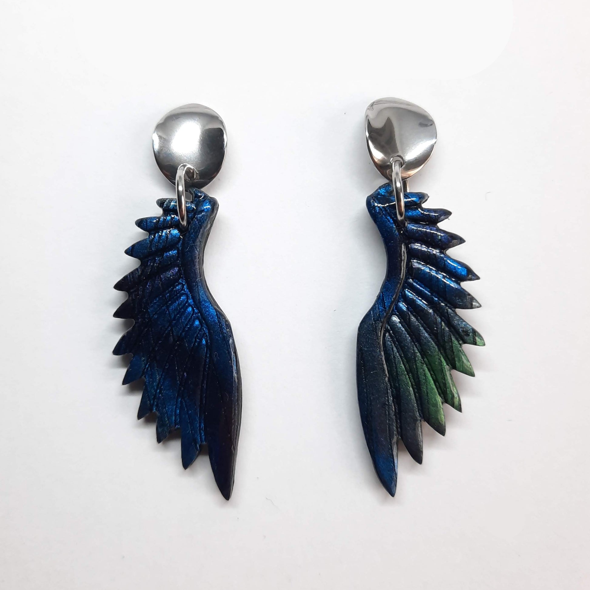 Pendientes Alas Labradorita Azul con Base Acero