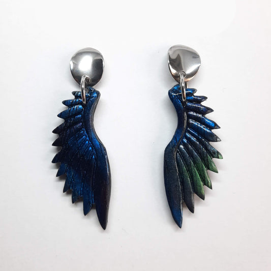 Pendientes Alas Labradorita Azul con Base Acero