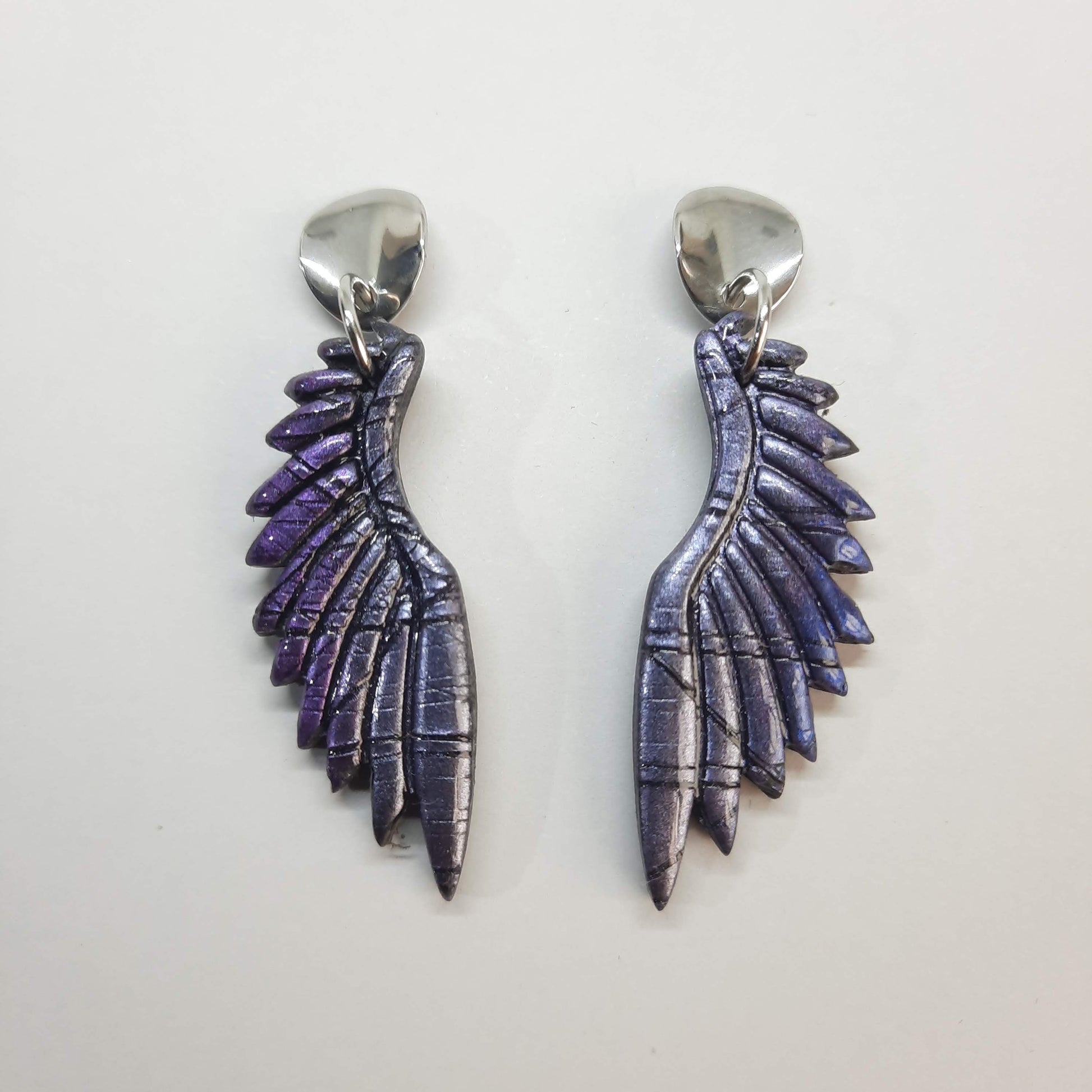 Pendientes Alas Labradorita Violeta Con Base Plateada