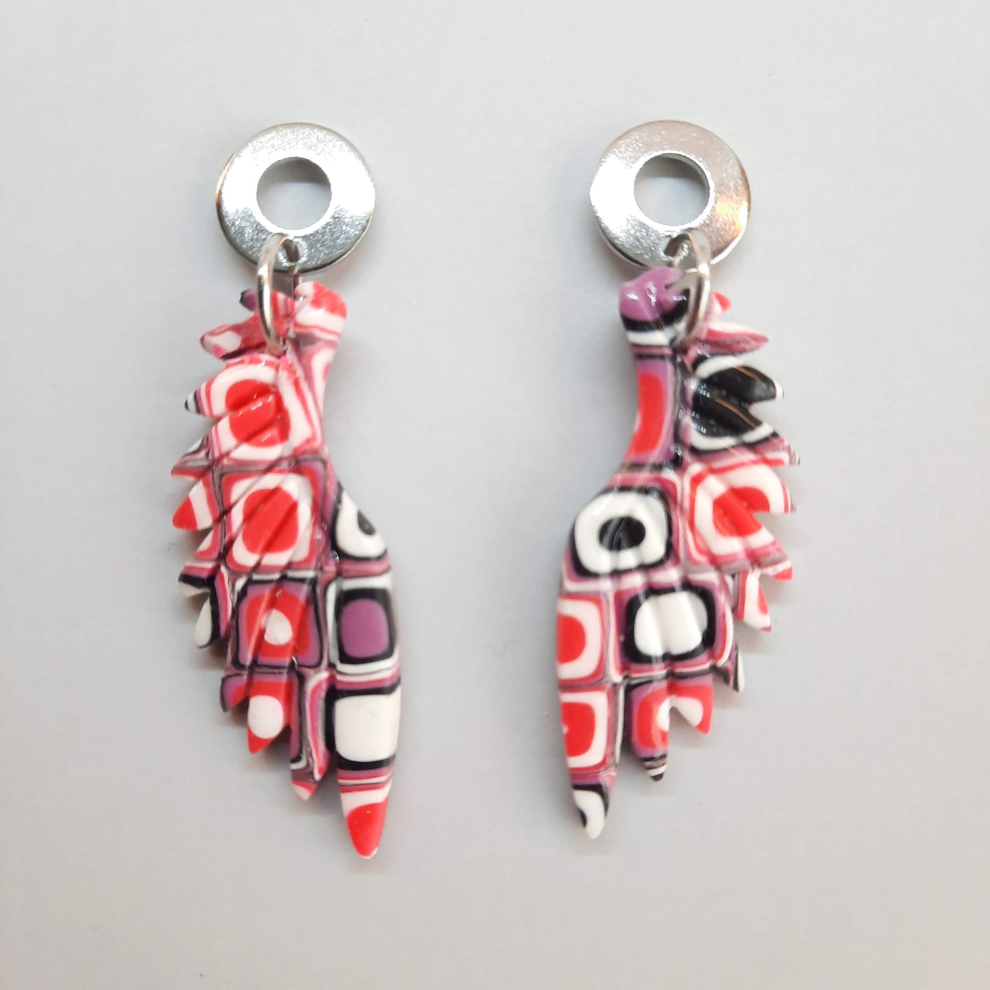Pendientes Alas Rosa Verano con Base Plateada