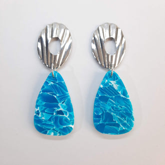 Pendientes Amor Aguamarina con Base Plateada