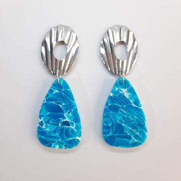 Pendientes Amor Aguamarina con Base Plateada